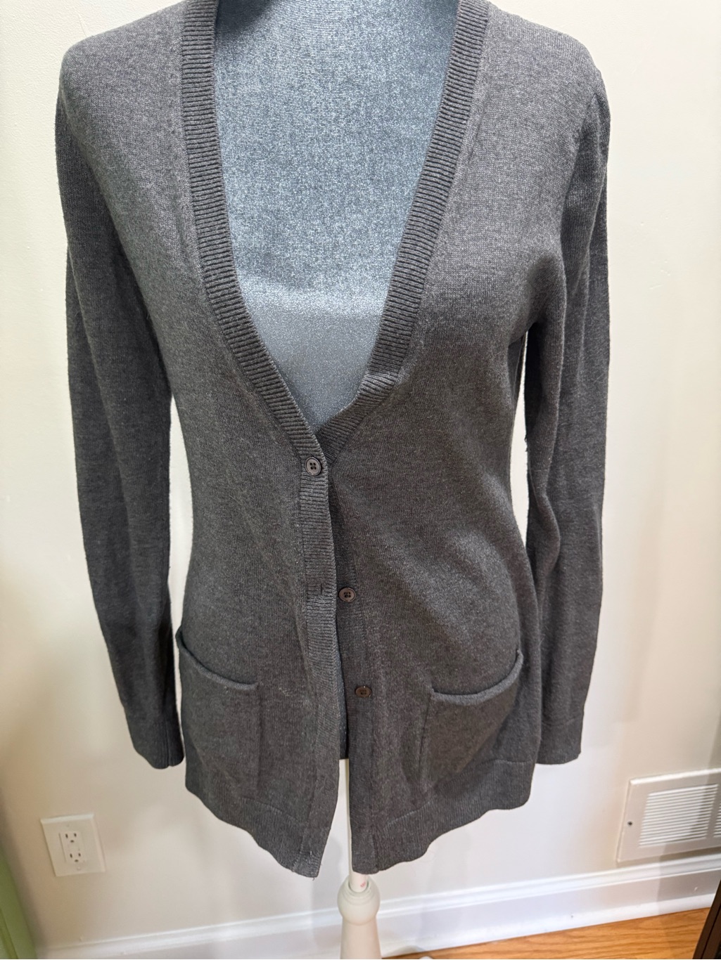 Gap Charcoal Gray V-Neck Button-Front Cardigan